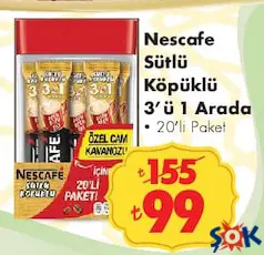 NESCAFE SÜTLÜ KÖPÜKLÜ 3'Ü 1 ARADA 20'Lİ PAKET